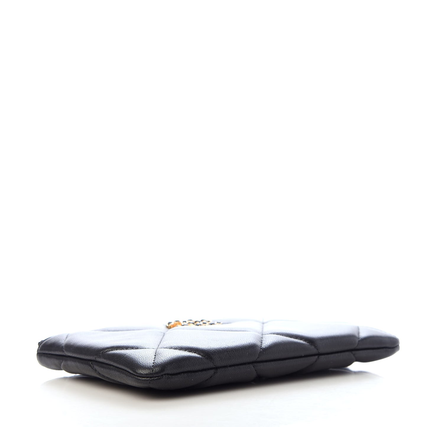 Shiny Goatskin Quilted Small Chanel 19 Pouch Black