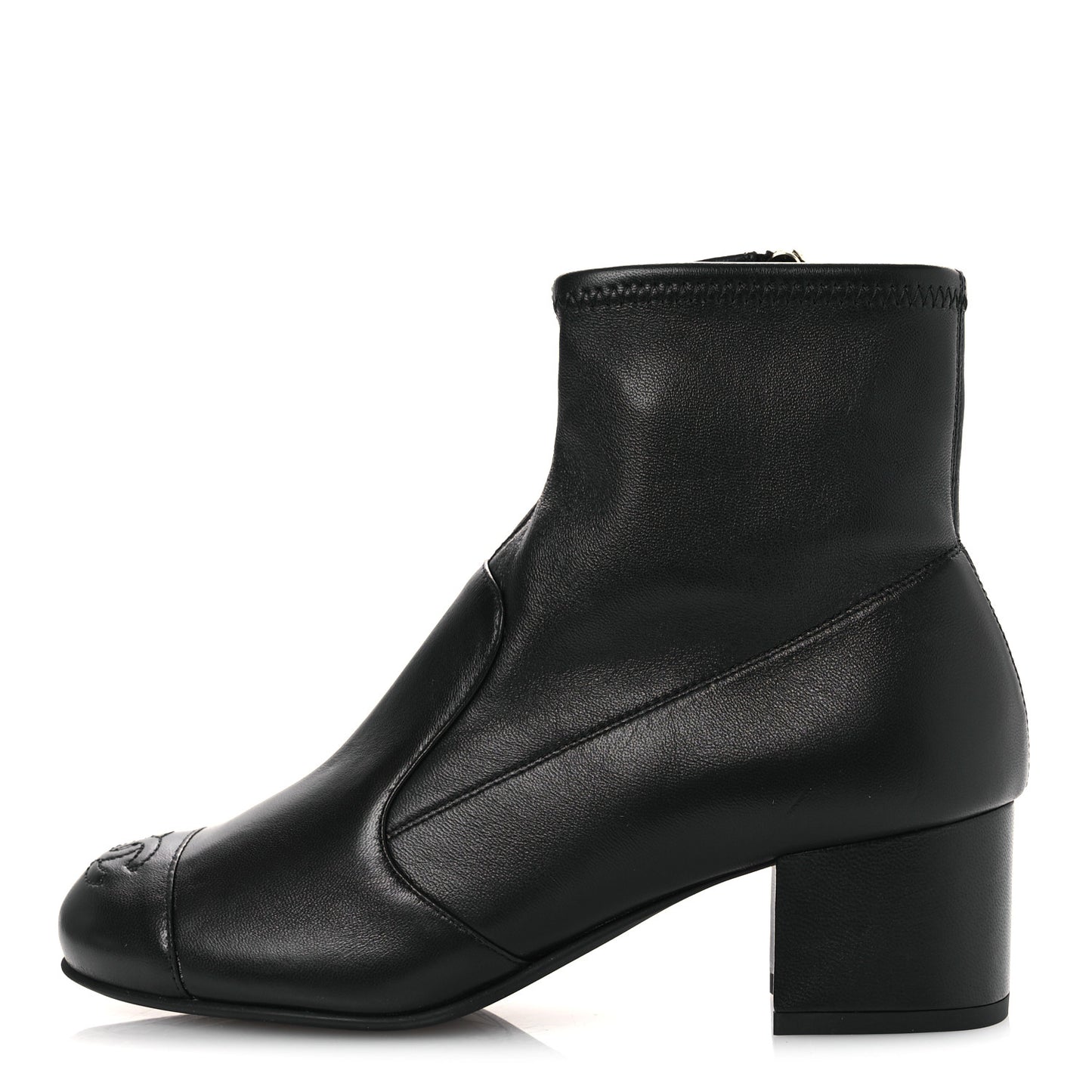 Stretch Lambskin Cap Toe CC Short Boots 36.5 Black