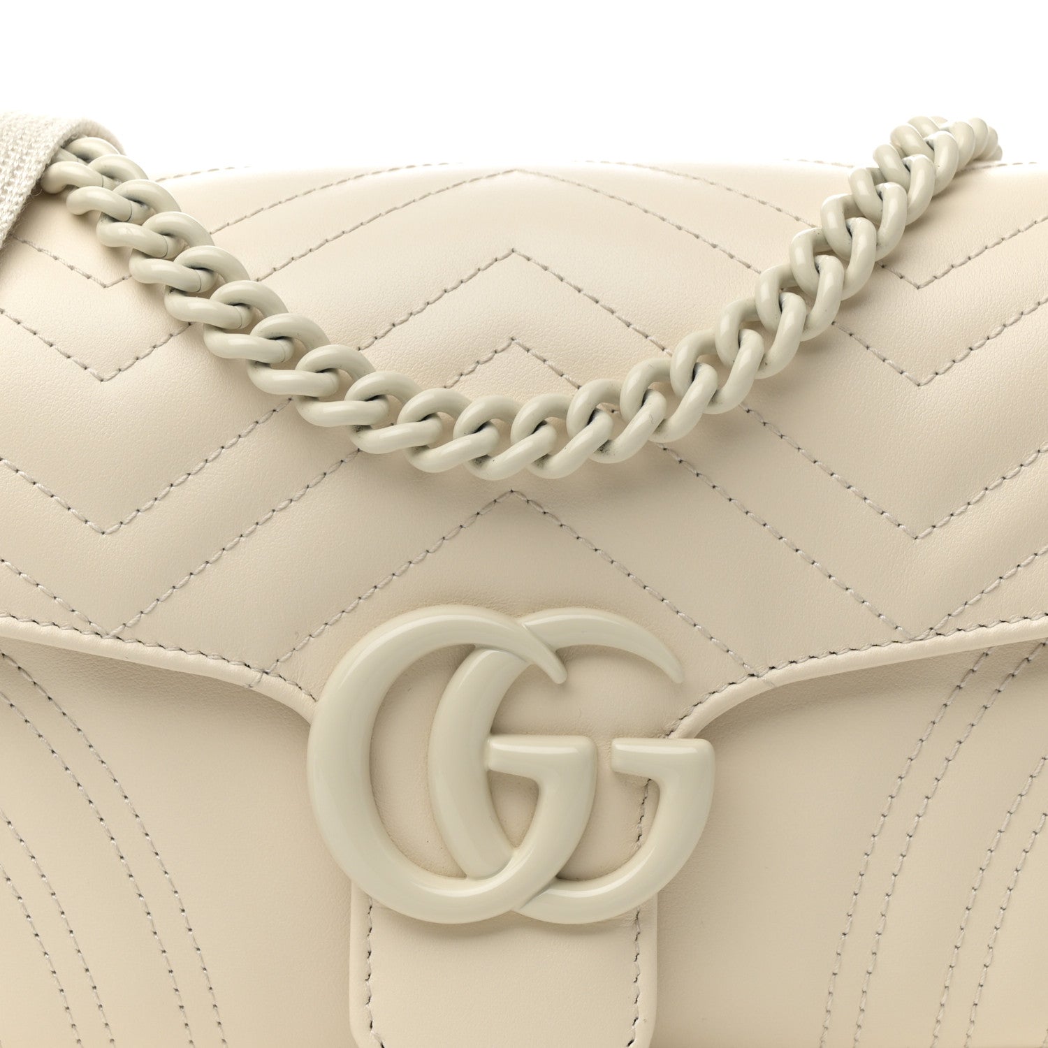 Gucci Calfskin Matelasse Monochrome GG Marmont Crossbody Shoulder Bag White 9 of 13
