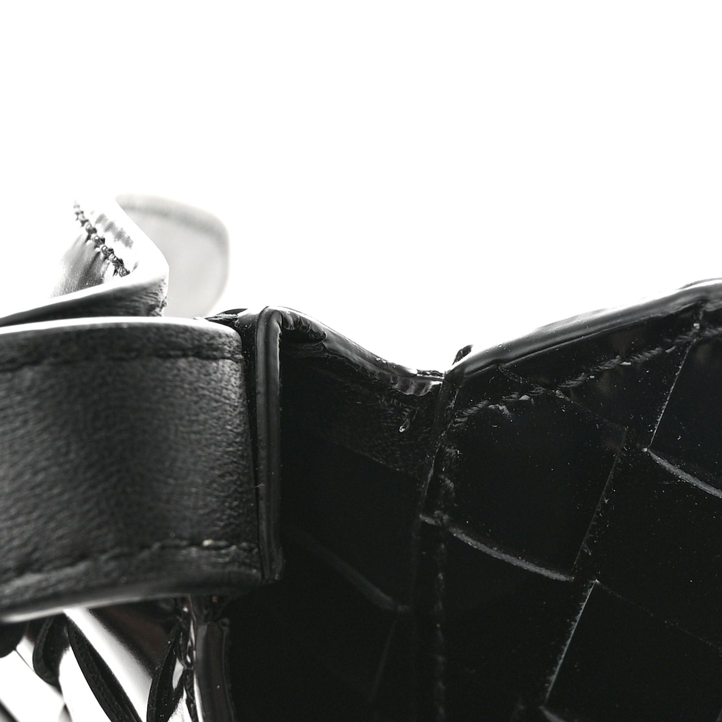 Patent Intrecciato Shoulder Bag Black