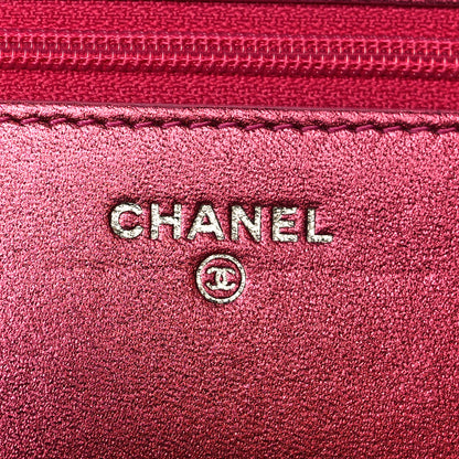 Chanel Metallic Patent Calfskin Quilted Boy Wallet On Chain WOC Fuchsia 6 of 10