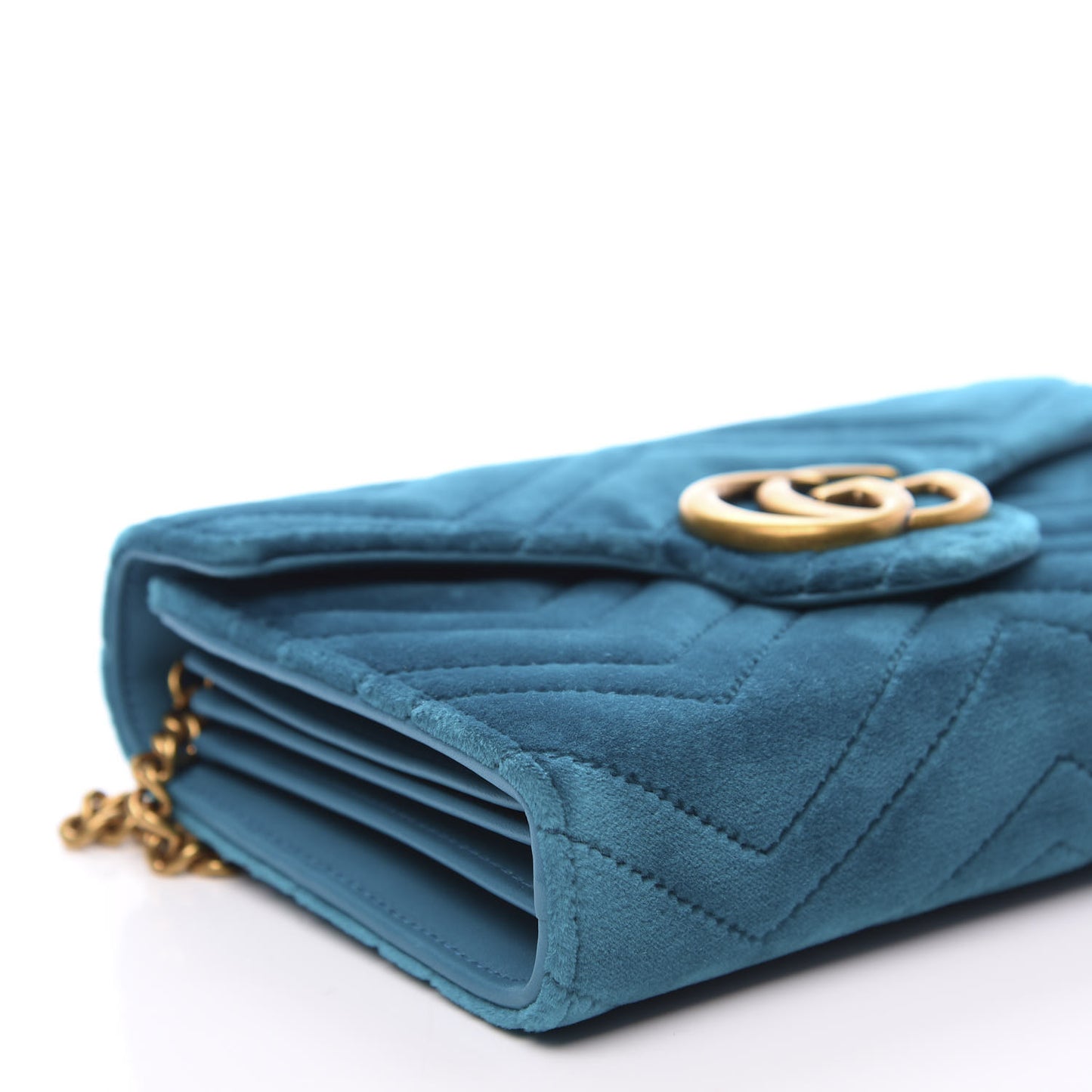 Velvet Matelasse GG Marmont Chain Wallet Pavone Cyan
