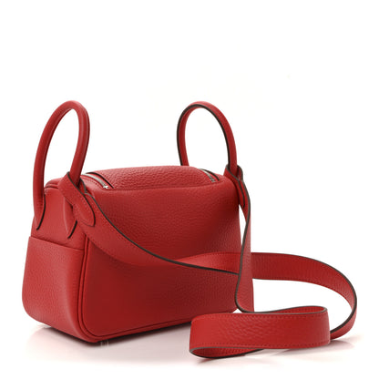 Hermes Taurillon Clemence Mini Lindy 20 Rouge Radieux 3 of 10