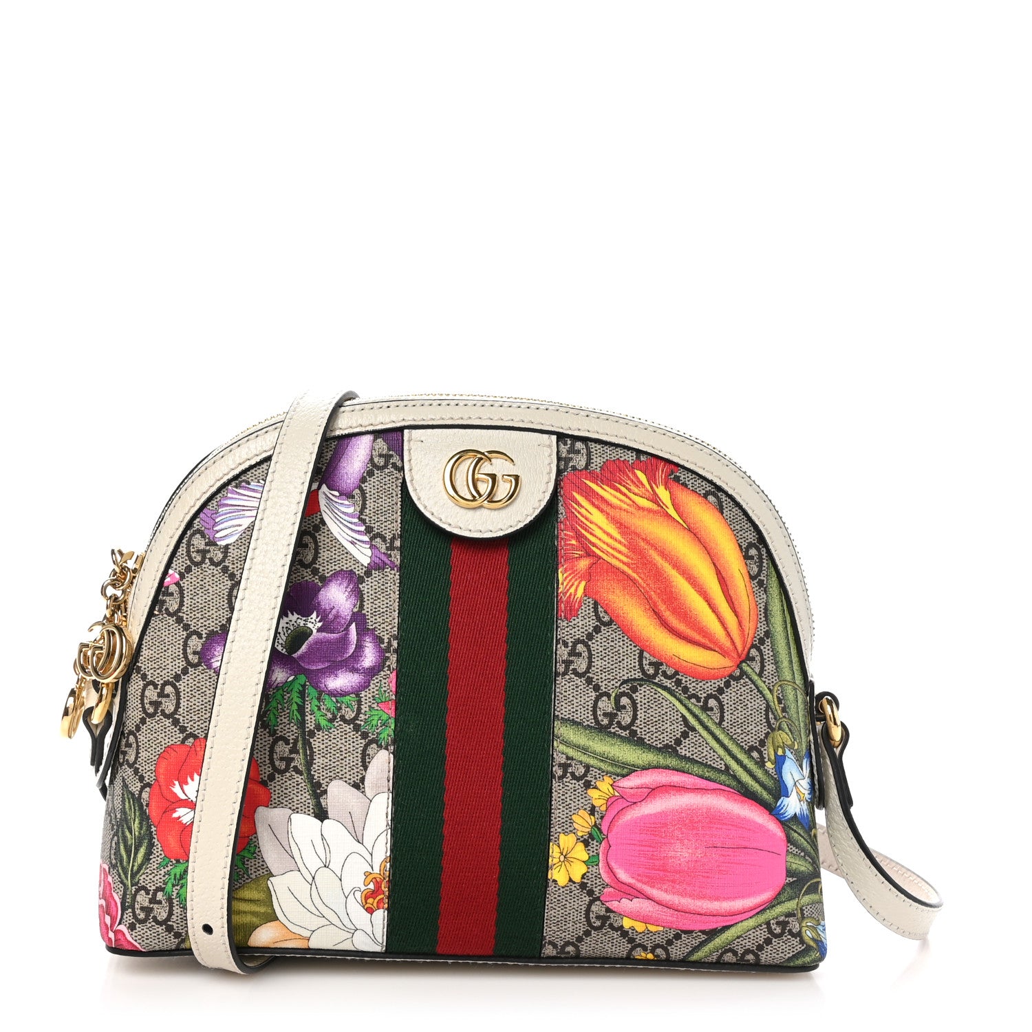 Gucci GG Supreme Monogram Flora Web GG Small Ophidia Dome Shoulder Bag White 1 of 11
