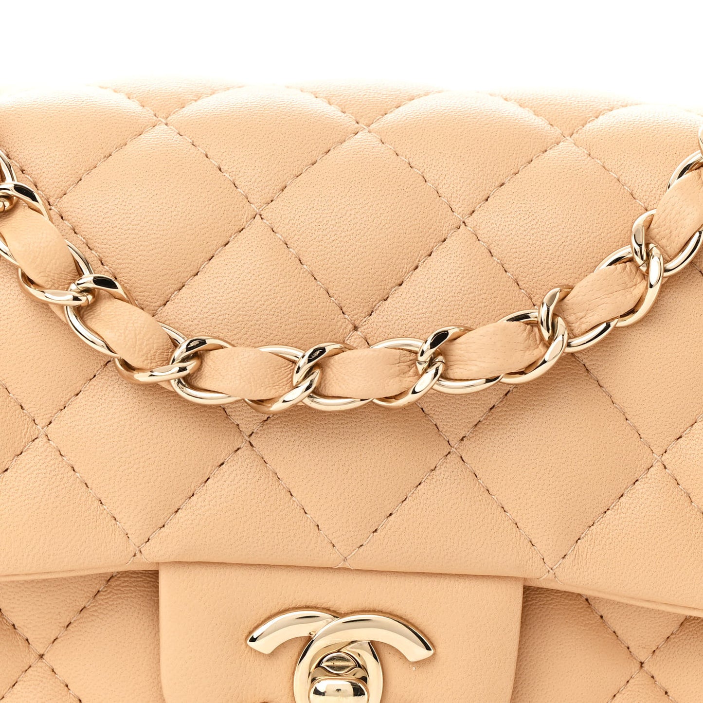 Lambskin Quilted Mini Rectangular Flap Beige