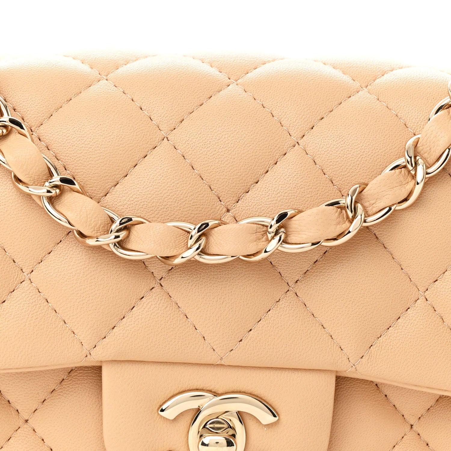 Chanel Lambskin Quilted Mini Rectangular Flap Beige 8 of 10