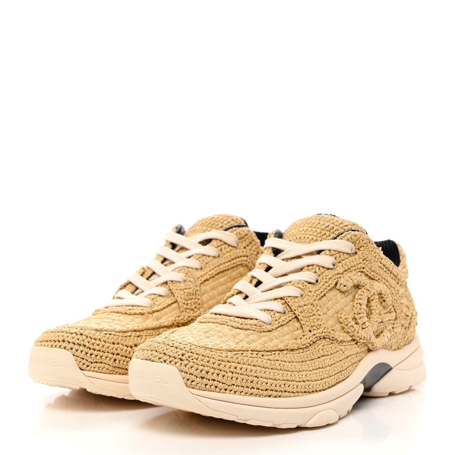 Chanel Braided Raffia Womens CC Sneakers 40 Beige 3 of 8
