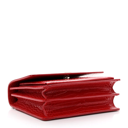 Saint Laurent Calfskin Crocodile Embossed Medium Monogram Sunset New Red 4 of 13
