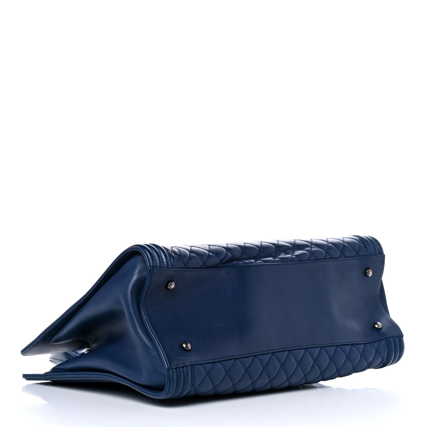 Calfskin Quilted Boy Shopping Tote Navy Blue