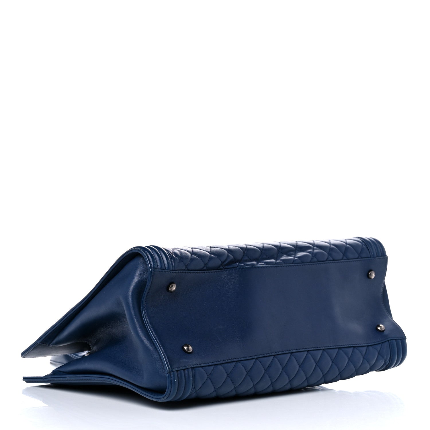 Chanel Calfskin Quilted Boy Shopping Tote Navy Blue 4 of 17
