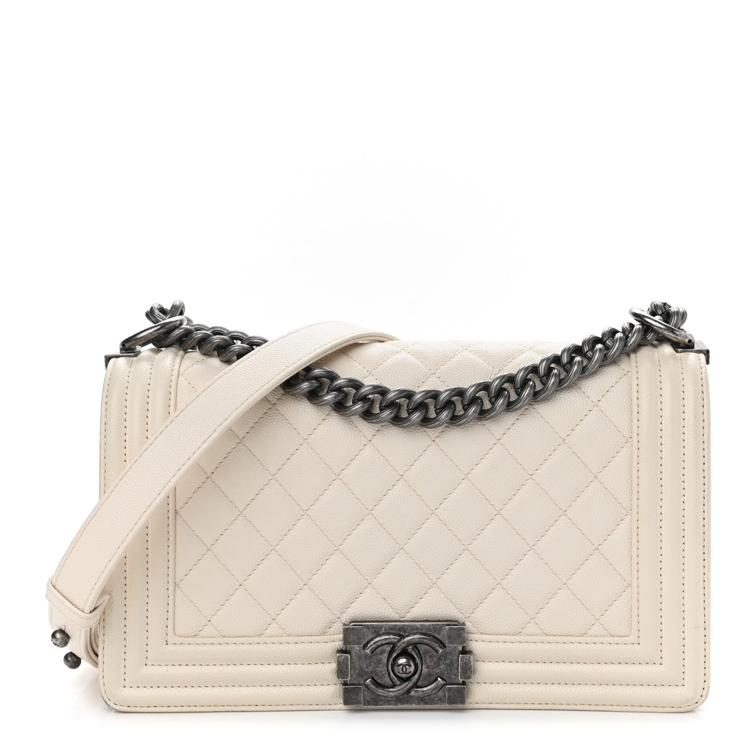 Chanel Caviar Quilted Medium Boy Flap White 1 of 15
