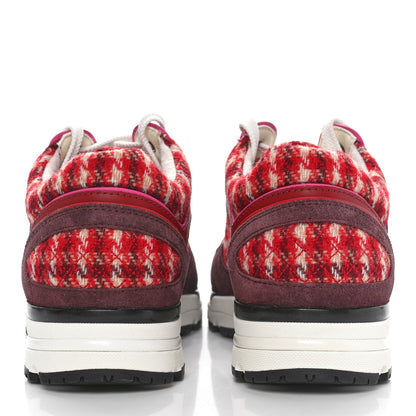 Chanel Wool Tweed Suede Calfskin Womens CC Sneakers 39 Red White Dark Brown Burgundy 5 of 9