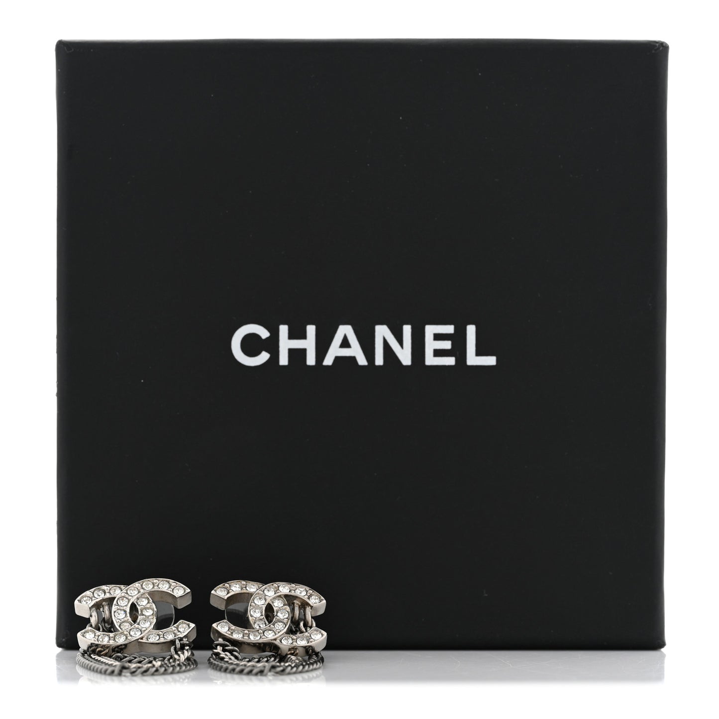 Crystal Chain CC Earrings Silver