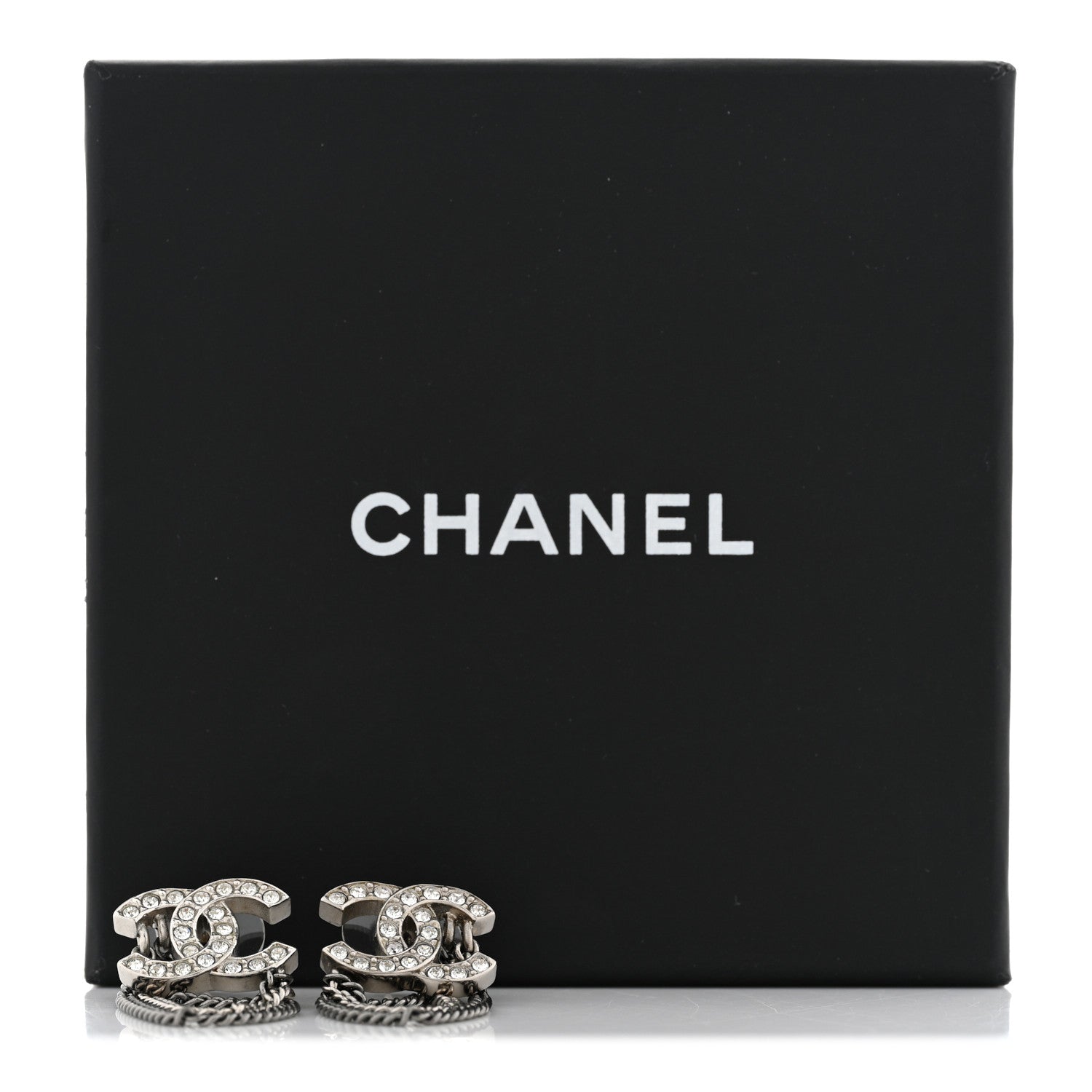 Chanel Crystal Chain CC Earrings Silver 5 of 5