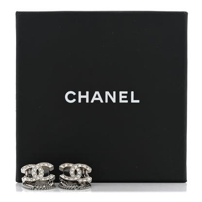 Chanel Crystal Chain CC Earrings Silver 5 of 5
