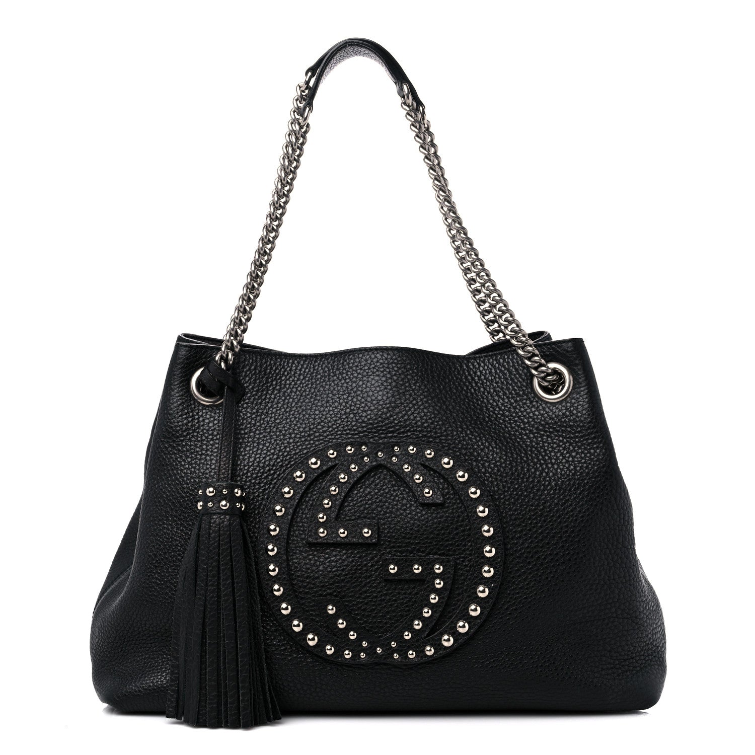 Gucci Pebbled Calfskin Studded Medium Soho Chain Shoulder Bag Black 1 of 12