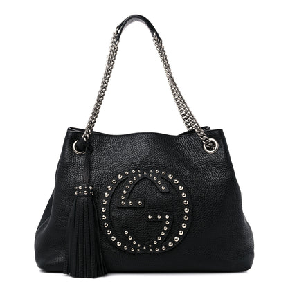 Gucci Pebbled Calfskin Studded Medium Soho Chain Shoulder Bag Black 1 of 12