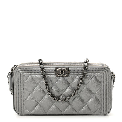 Chanel Metallic Caviar Quilted Small Boy Clutch With Chain Silver 1 of 14