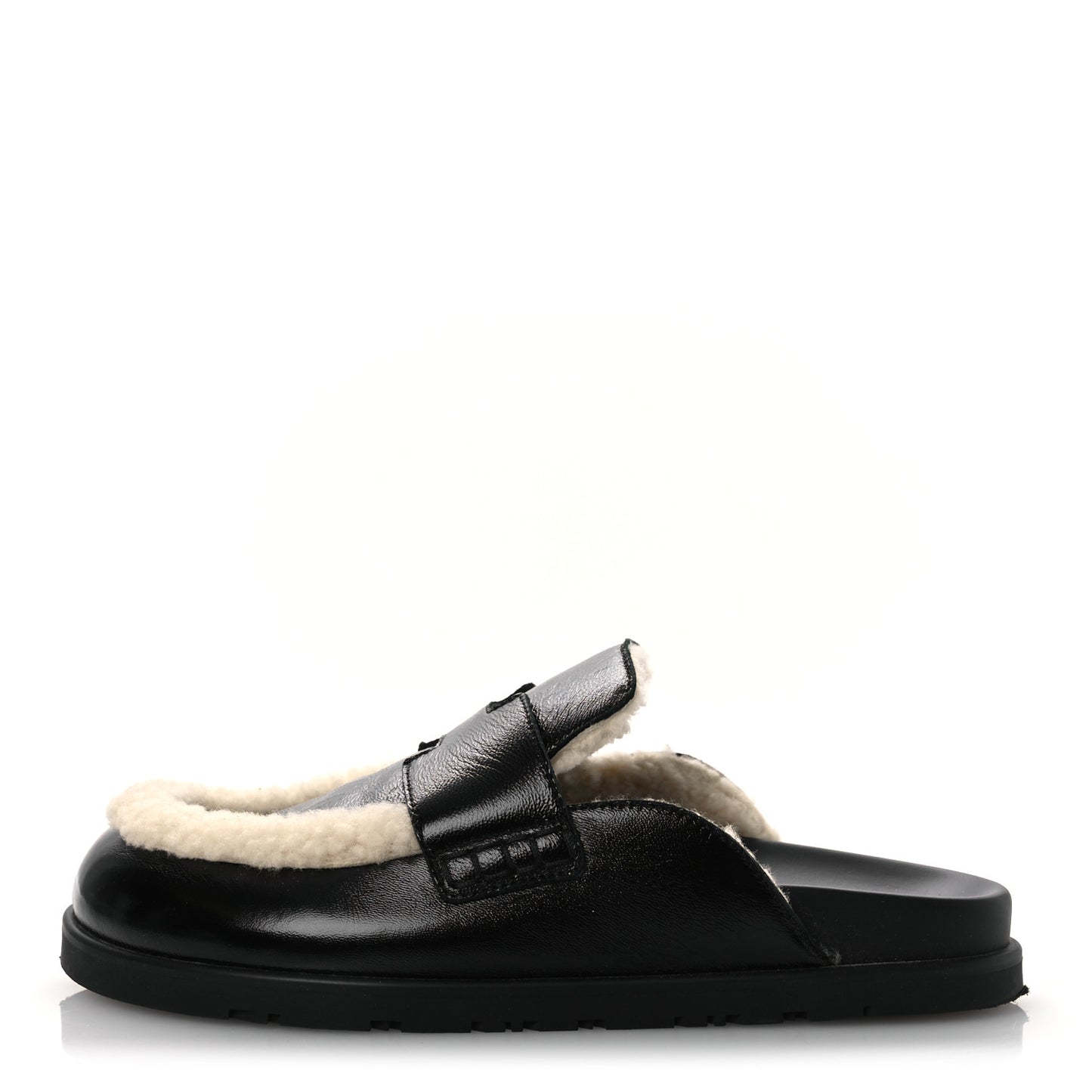 Glazed Nappa Shearling Shearling Go Mules 37.5 Black Ecru