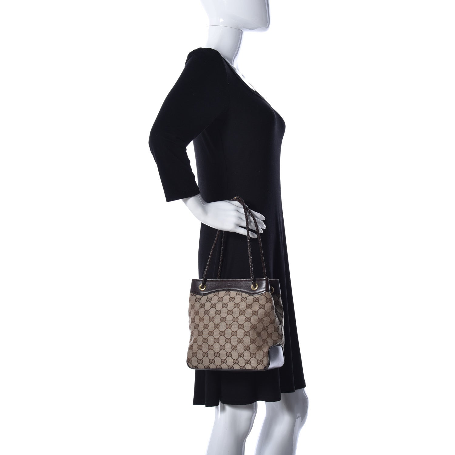 Gucci Monogram Woven Handle Tote Brown 2 of 9