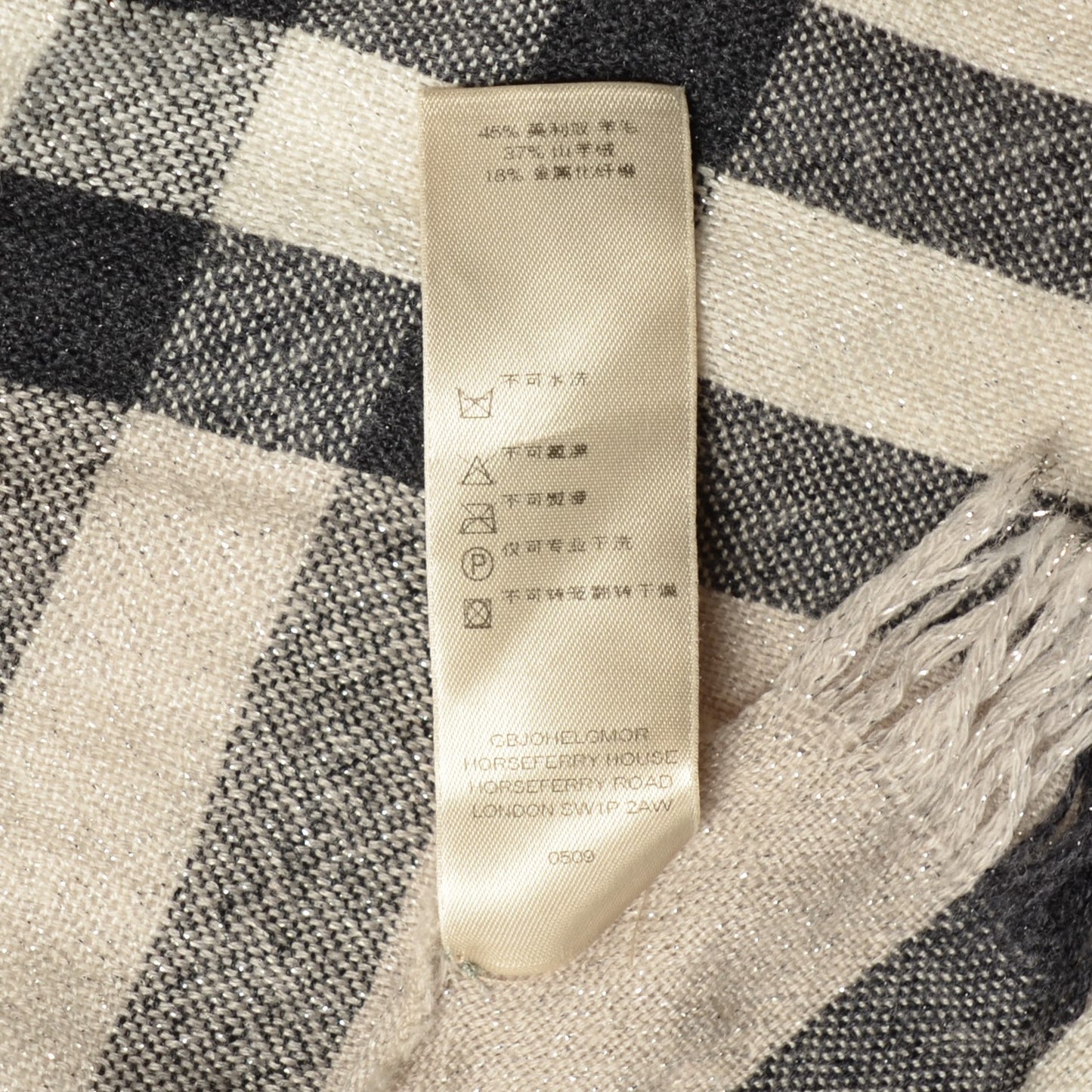 Merino Wool Cashmere Check Lightweight Scarf