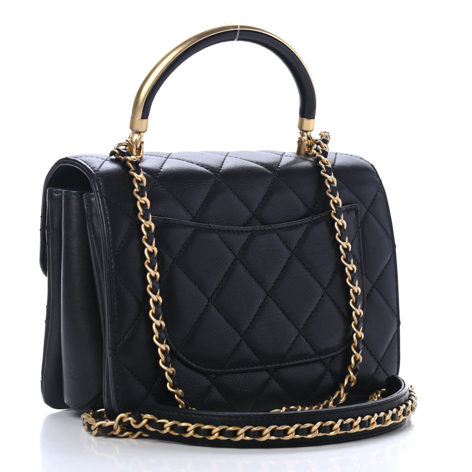 Chanel Calfskin Quilted Small Gold Top Handle Flap Black 2 of 4