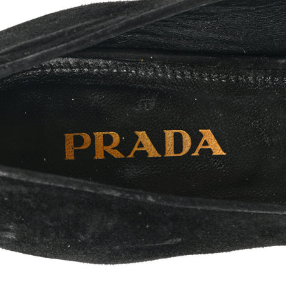 Prada Suede Metal Plate Logo Loafers 37.5 Black 8 of 12