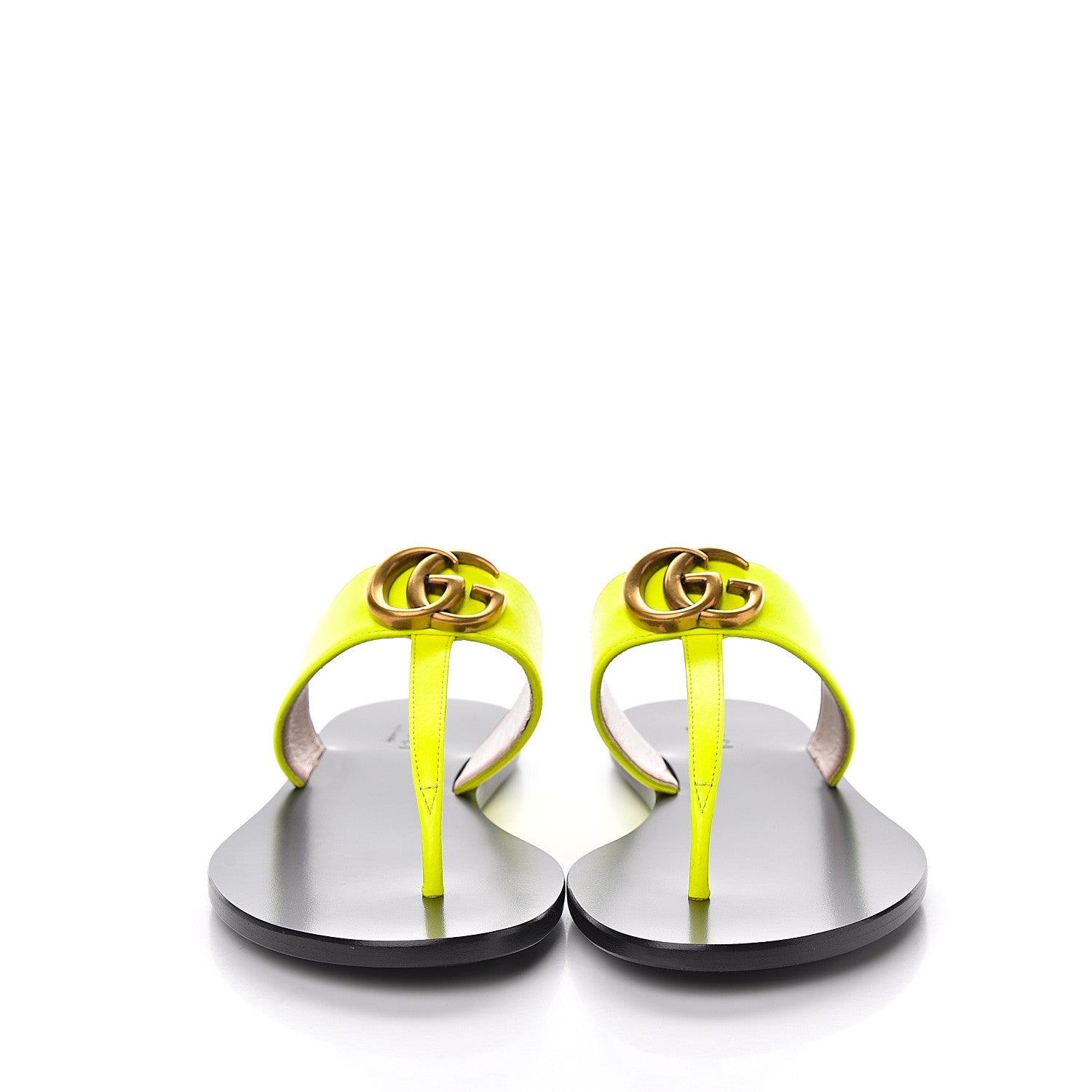 Gucci Calfskin GG Marmont Thong Sandals 35.5 Yellow Fluo 2 of 8