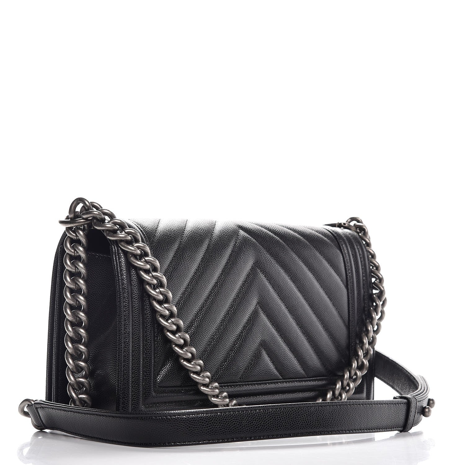 Chanel Caviar Chevron Quilted Medium Boy Flap Black 3 of 7