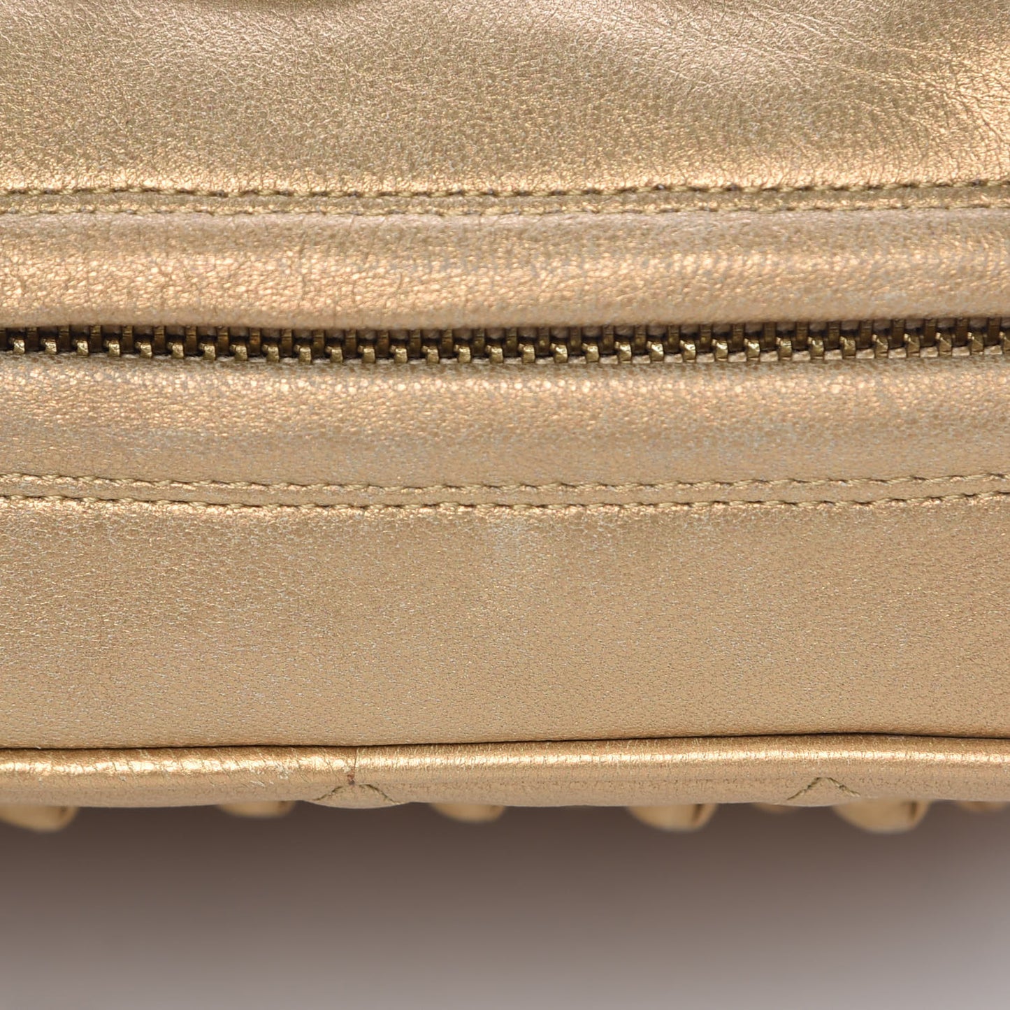 Metallic Lambskin Quilted Camera Case Gold