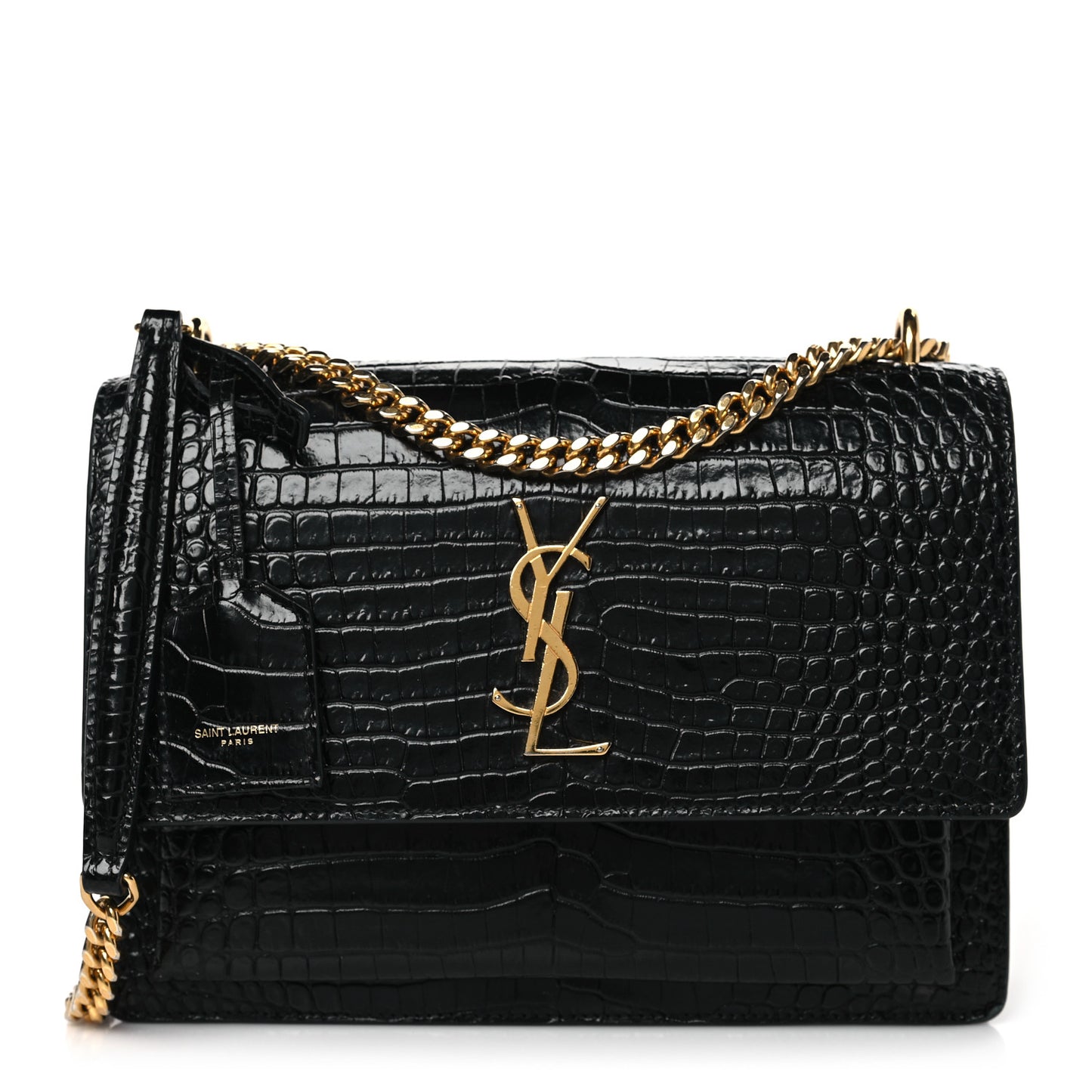 Calfskin Crocodile Embossed Medium Monogram Sunset Black