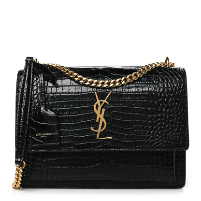 Saint Laurent Calfskin Crocodile Embossed Medium Monogram Sunset Black 1 of 8