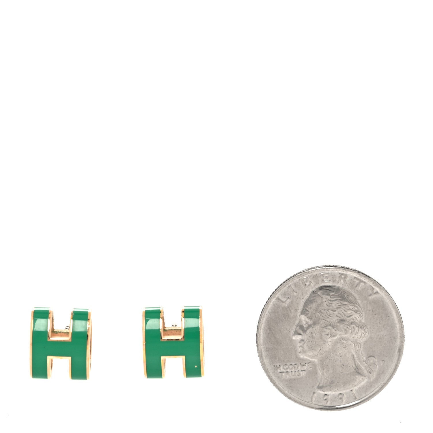 Hermes Rose Gold Lacquered Pop H Earrings Malachite 2 of 5