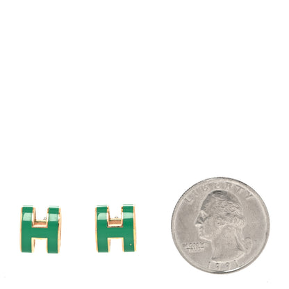 Hermes Rose Gold Lacquered Pop H Earrings Malachite 2 of 5