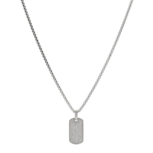 Sterling Silver Pave Diamond Streamline Tag Pendant Necklace