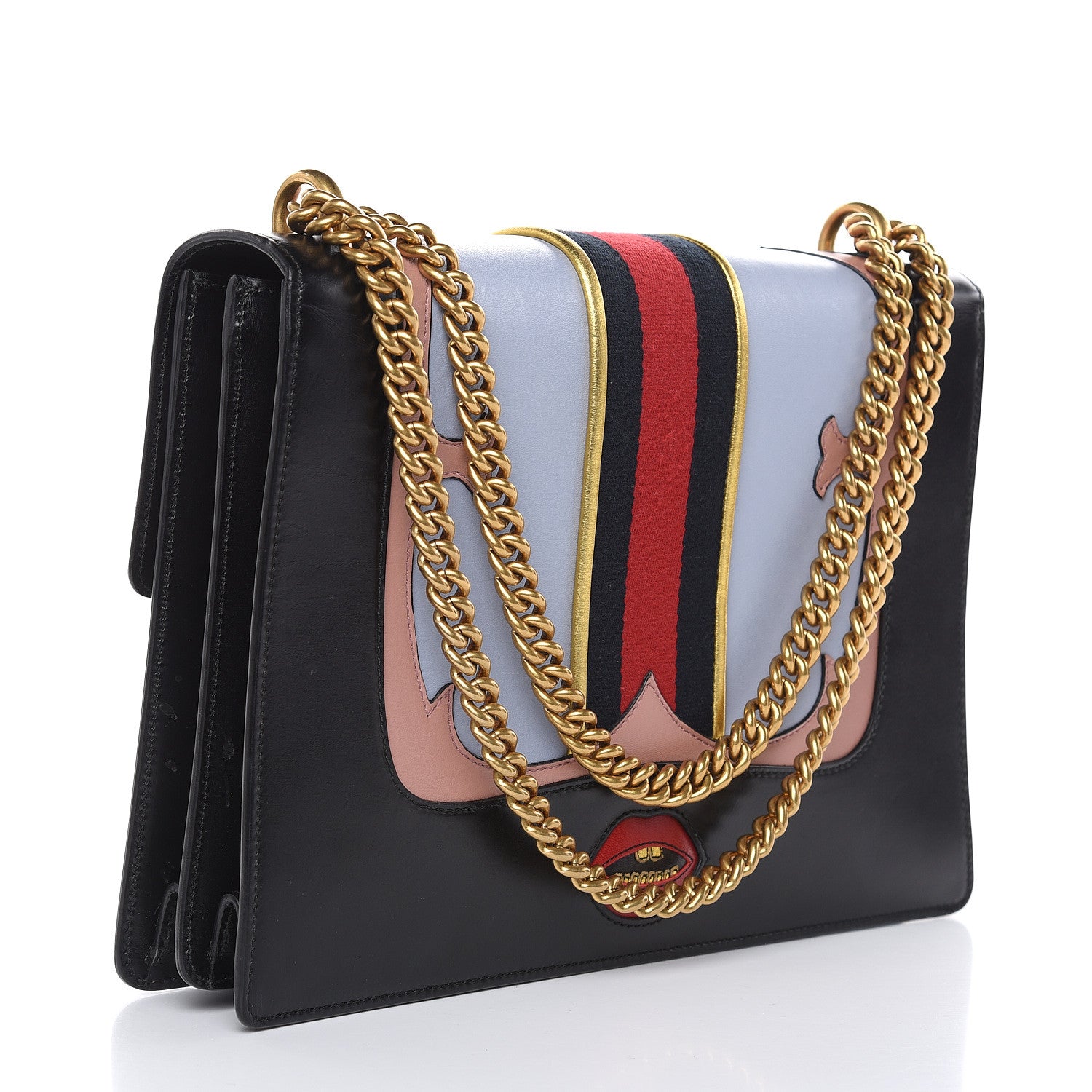 Gucci Calfskin Web Heart Medium GG Marmont Chain Handle Bag Black 3 of 16