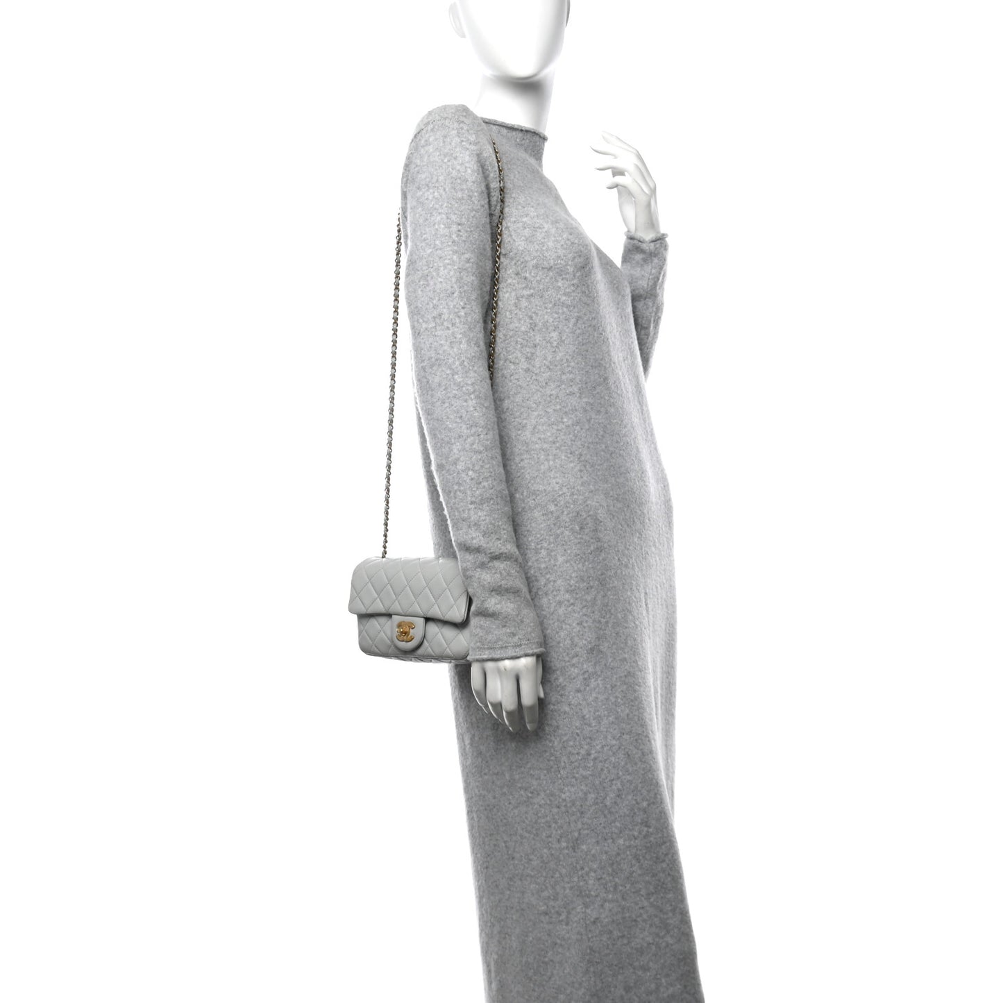 Lambskin Quilted Mini Rectangular Pearl Crush Flap Grey