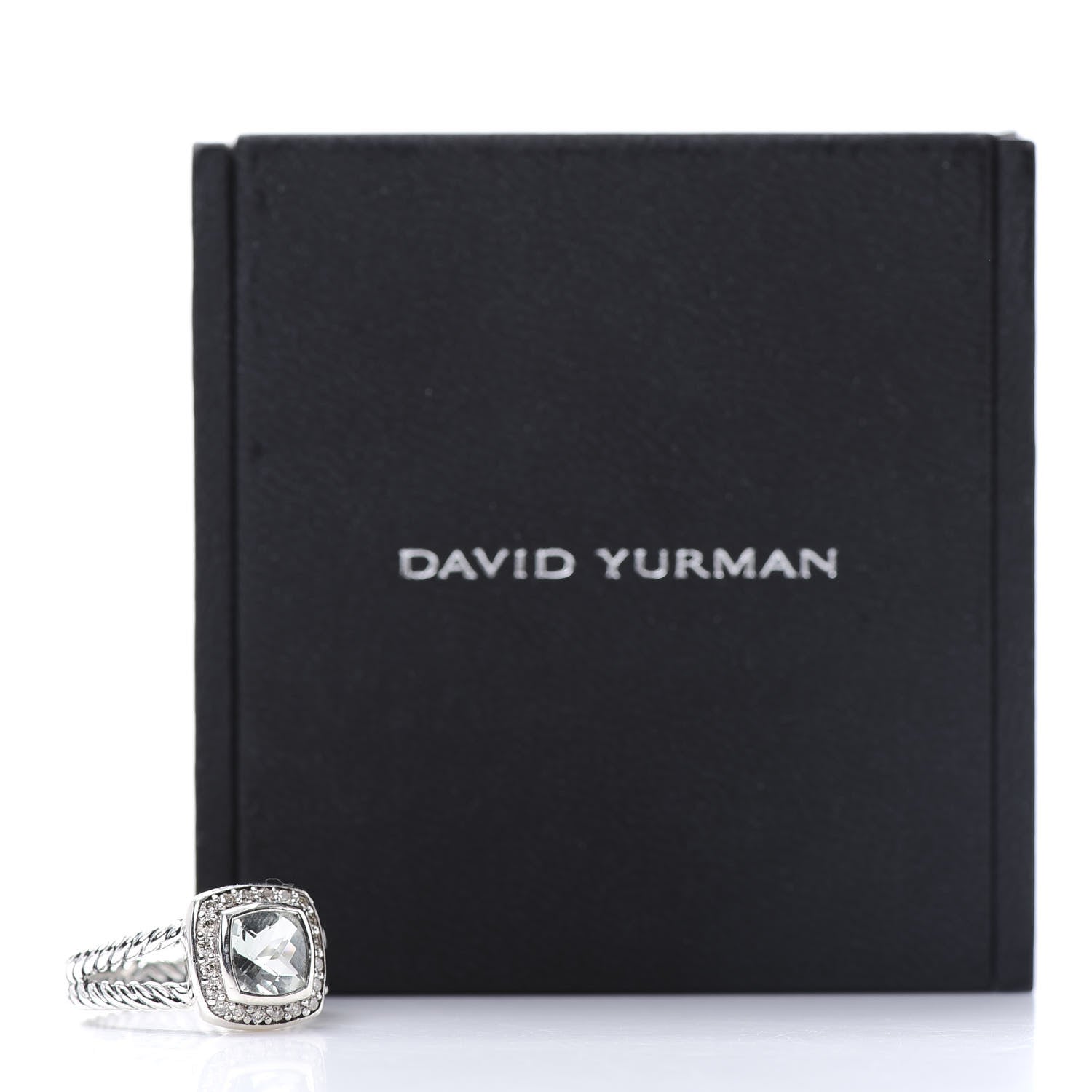 David Yurman Sterling Silver Diamond Prasiolite 7mm Petite Albion Ring 51 5.75 6 of 6