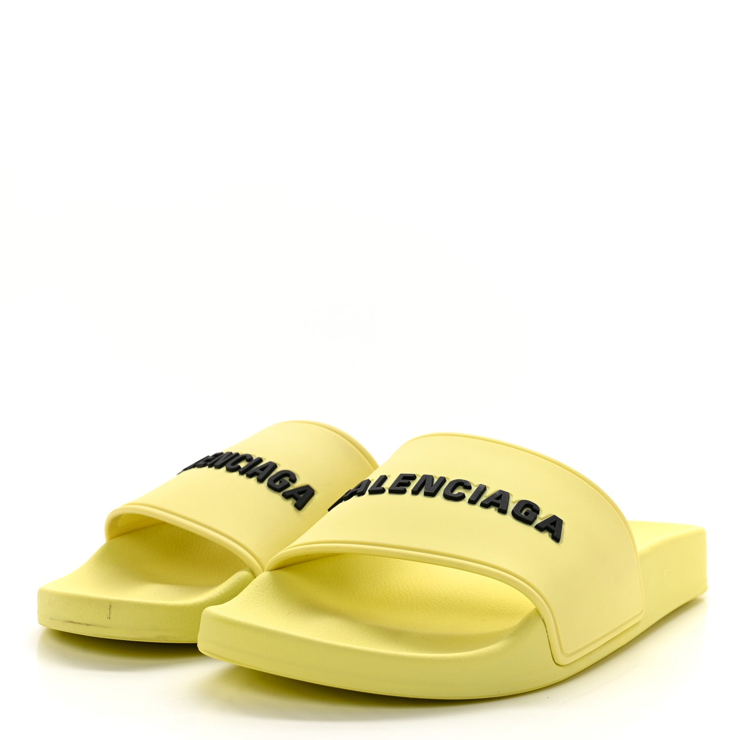 Balenciaga Smooth Rubber Logo Bi-Color Womens Pool Slide Sandals 37 Yellow Black 3 of 8
