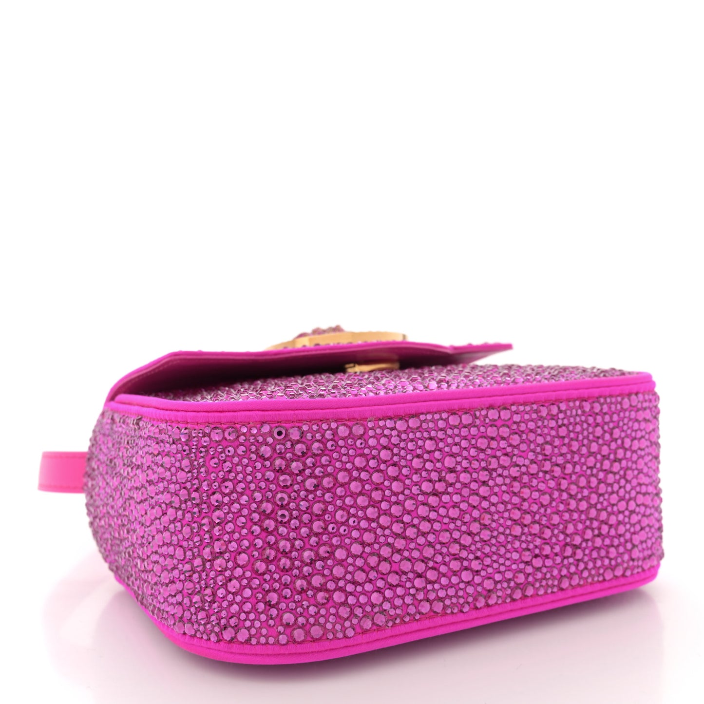 Satin Crystal Studded Mini La Medusa Bag Fuxia
