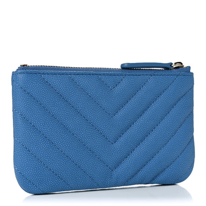 Chanel Caviar Chevron Quilted Small Cosmetic Case Blue 3 of 10