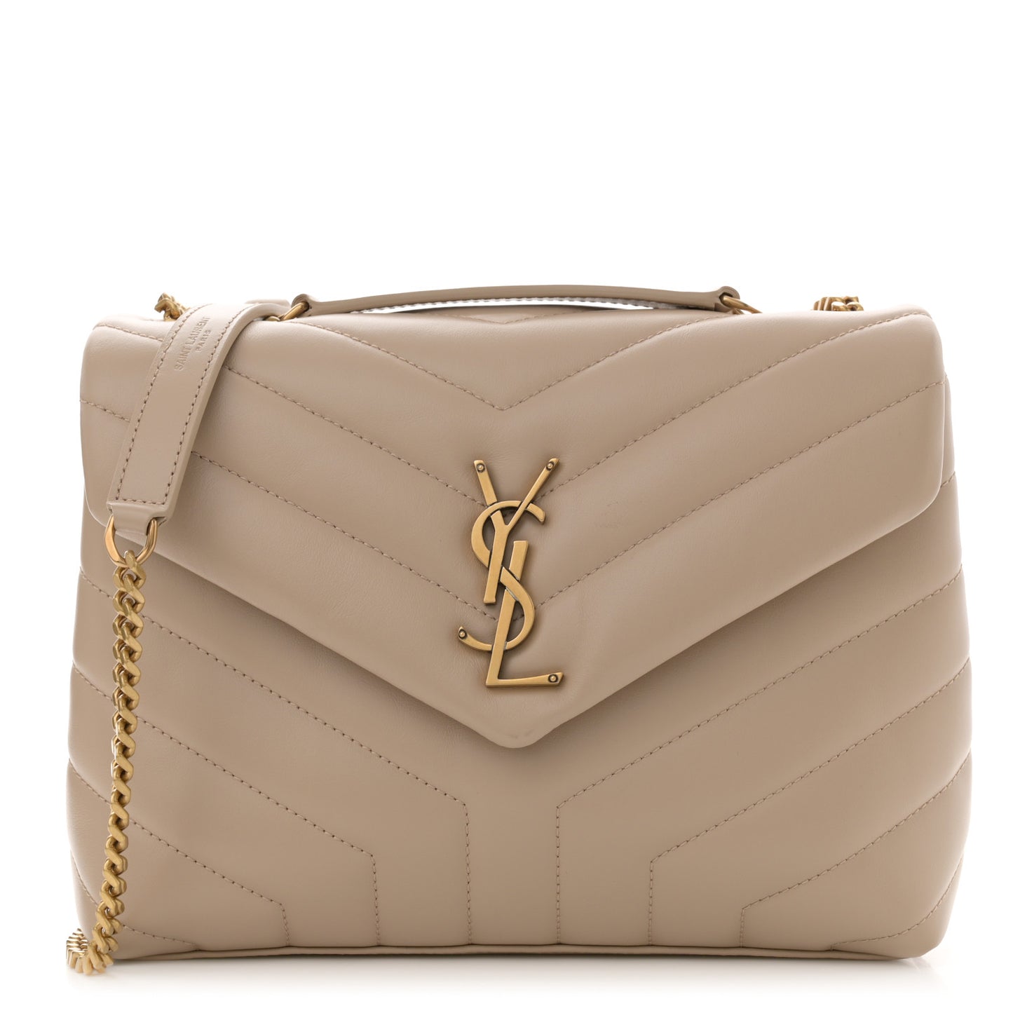 Calfskin Y Quilted Monogram Small Loulou Chain Satchel Dark Beige