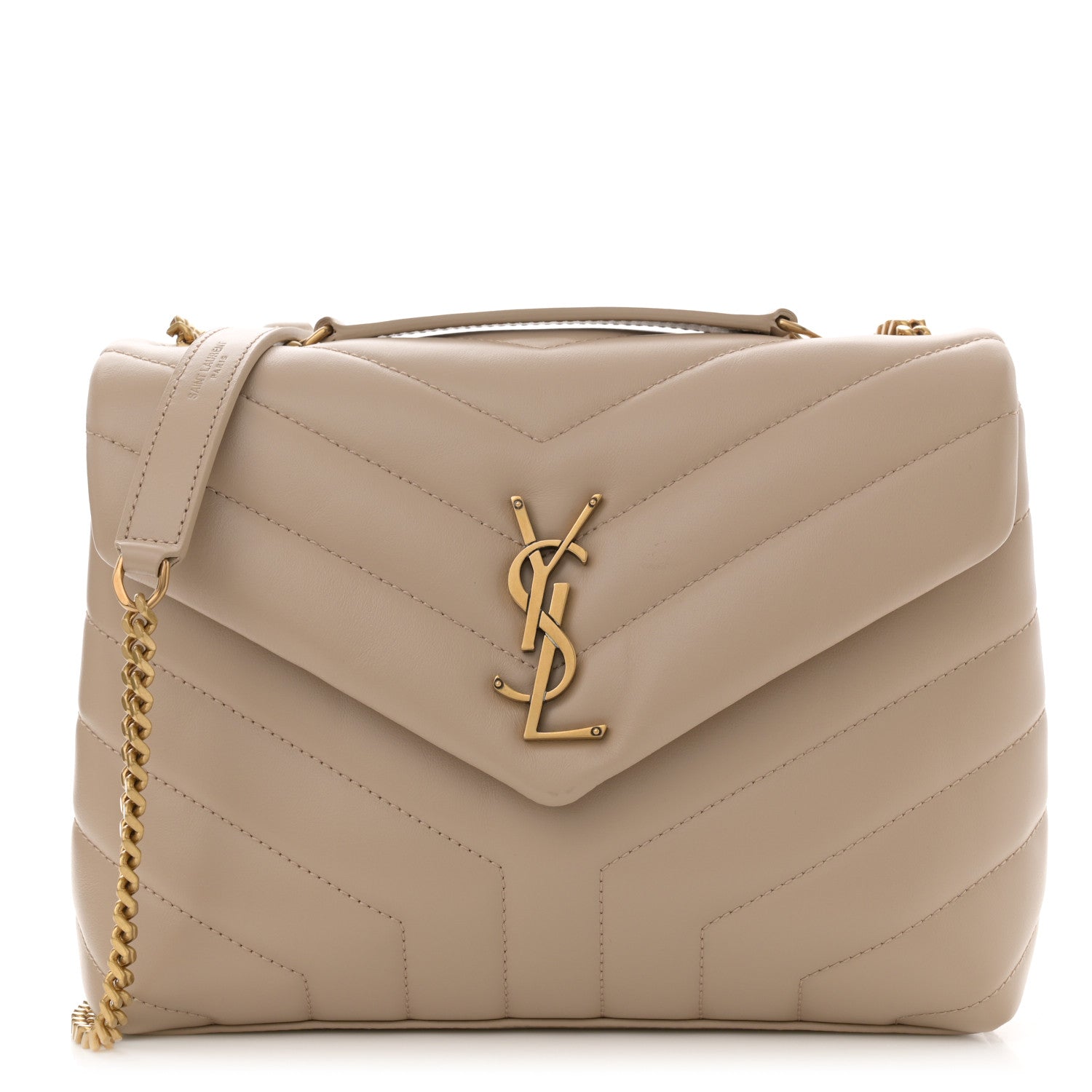 Saint Laurent Calfskin Y Quilted Monogram Small Loulou Chain Satchel Dark Beige 1 of 14