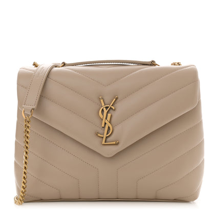 Saint Laurent Calfskin Y Quilted Monogram Small Loulou Chain Satchel Dark Beige 1 of 14
