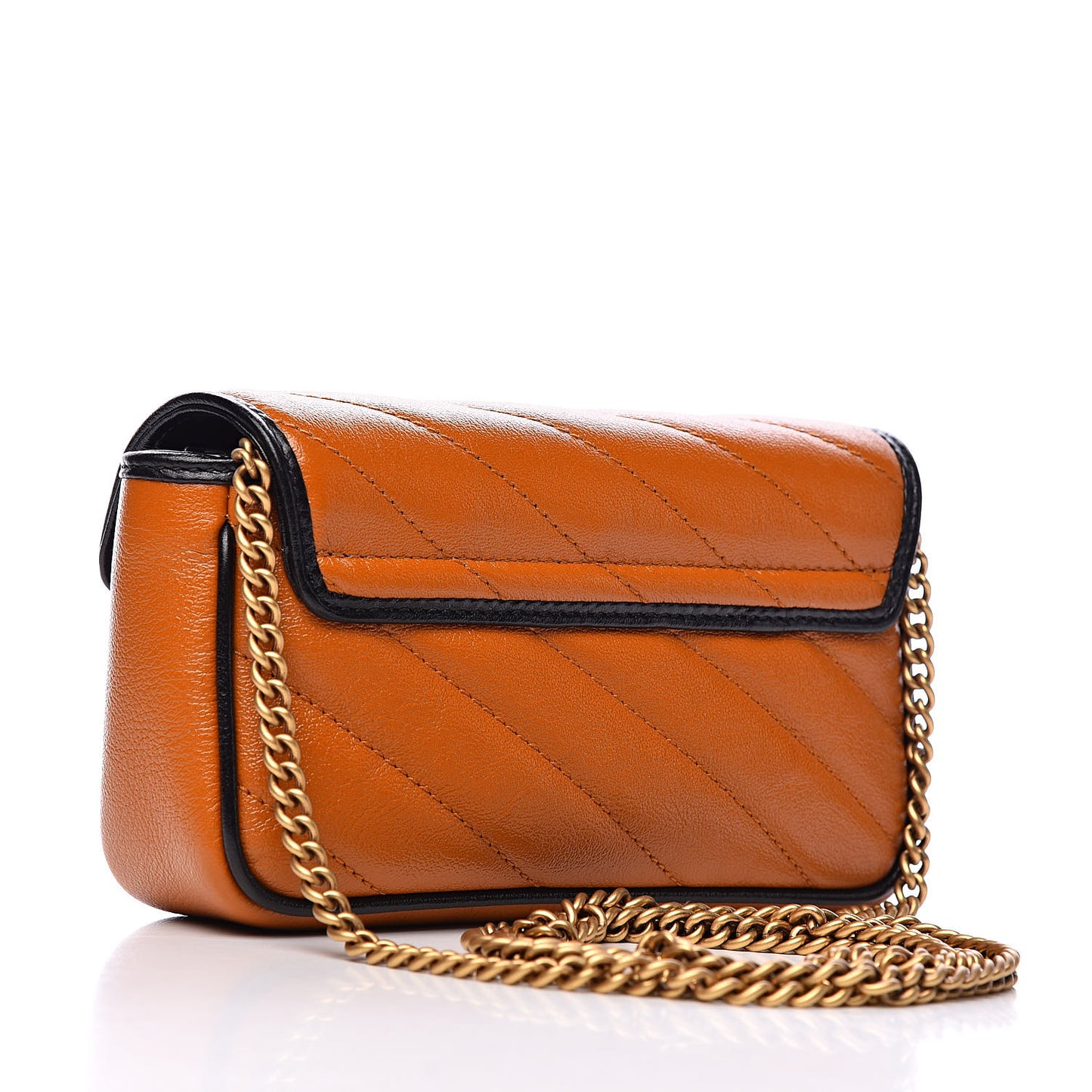 Vintage Effect Calfskin Matelasse Diagonal Super Mini Torchon GG Marmont Shoulder Bag Cognac