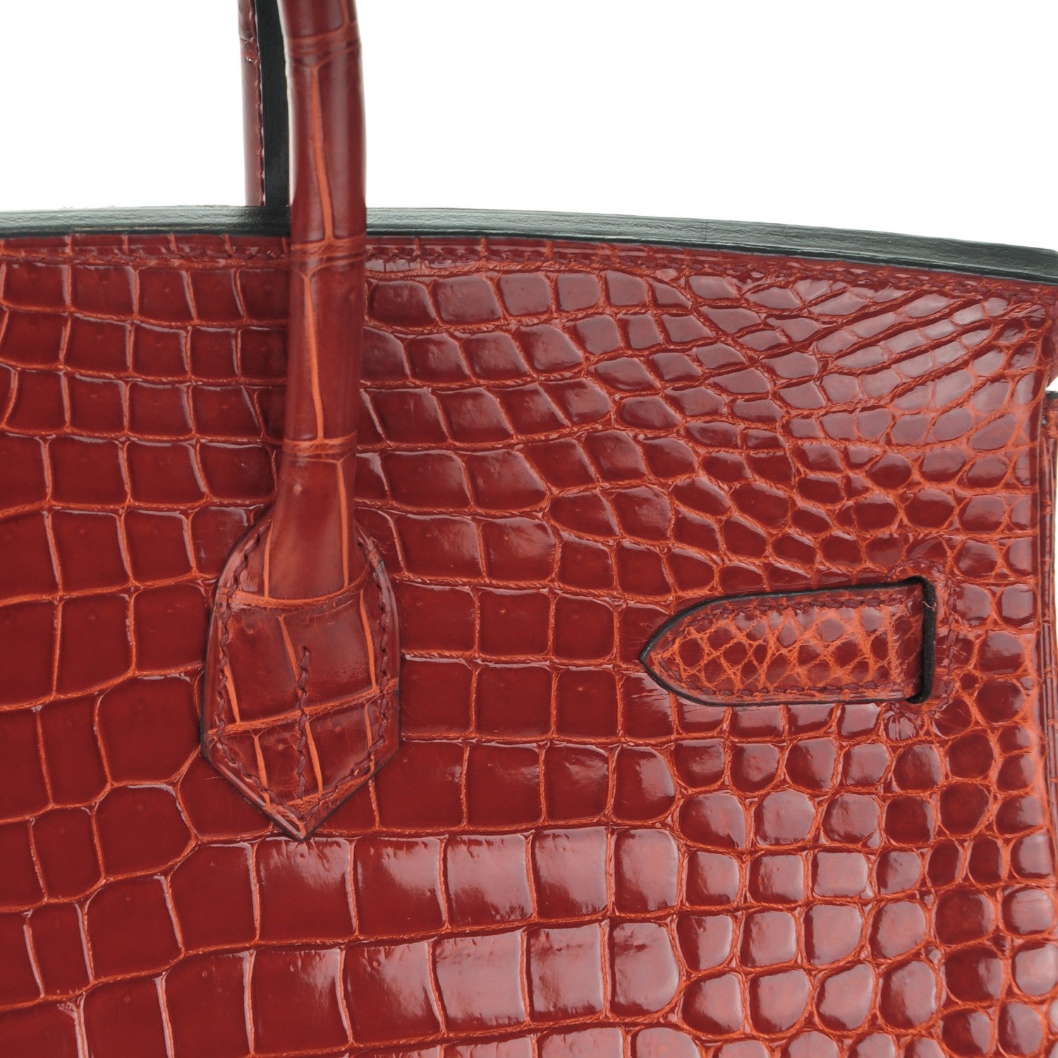 Hermes Shiny Porosus Crocodile Horseshoe Birkin 35 Rouge H Graphite 20 of 24
