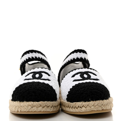 Chanel Braided Knit Cap Toe CC Ankle Strap Espadrilles 39 White Black 2 of 9