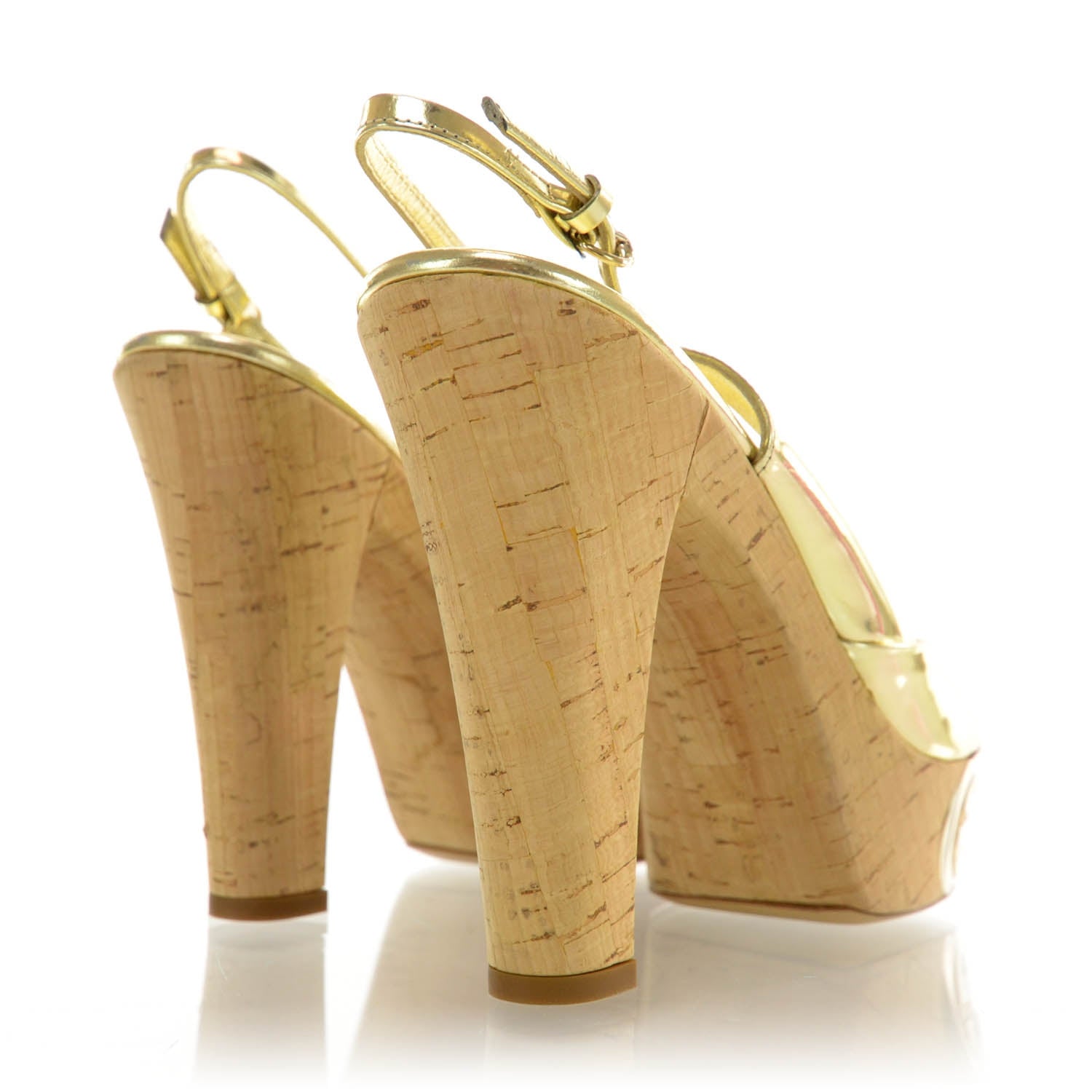Gucci Patent Cork Slingback Heels 7.5B Gold 3 of 6