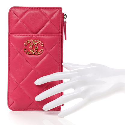 Chanel Shiny Goatskin Quilted Chanel 19 Flat Wallet Pouch Dark Pink 2 of 7