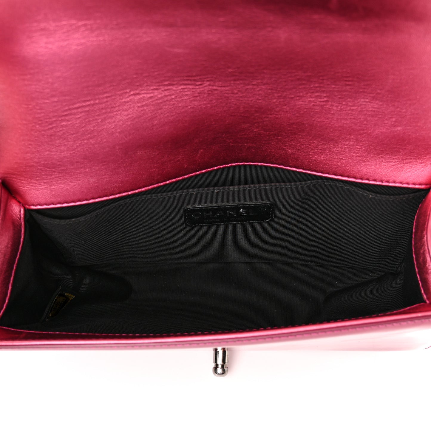 Metallic Patent Calfskin Quilted Medium Boy Flap Pink